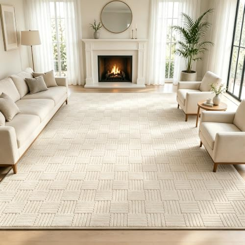VSIWB Teppich Wohnzimmer 200x300cm Waschbarer rutschfest Kurzflor Teppiche 3D Effekt Flauschiger weiche und pflegeleichter Cream Moderner Teppich für Wohnzimmer, Schlafzimmer, Esszimmer, kinderzimmer
