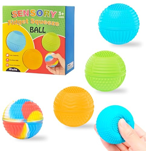 Bolas Anti-Estrés Pack 4 Unidades Juguetes Fidget Sensoriales,10 Texturas