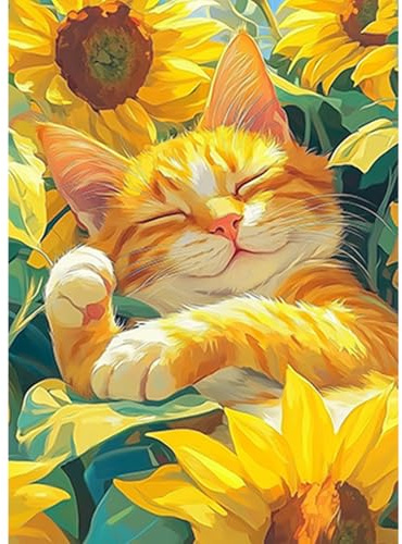 AIRDEA Süße orange Katze Diamond Painting Erwachsene, Cartoon-Katze Diamant Painting Bilder, DIY 5D Bastelset Erwachsene Frauen als Haus Wanddeko 30x40 cm