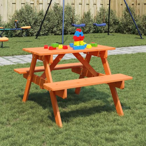 Frdhee Table de terrasse - Table de pique-nique pour 4 enfants - Avec trou pour parasol - En bois massif - Pour balcon, jardin, terrasse - Montage rapide