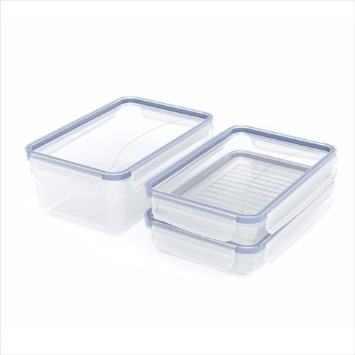 Rotho Clic & Lock 3er-Set Frischhaltedosen - 2x 1l & 1x 2l Vorratsdosen | Luftdichte Aufbewahrungsboxen mit Silikondichtung und Clip-Verschluss, auslaufsicher, mikrowellengeeignet, transparent/blau