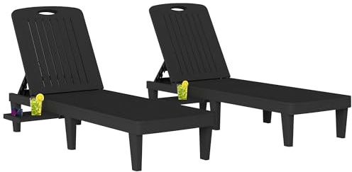 Outsunny Pack de 2 Tumbonas de Jardín Exterior Reclinables de PP, Negro