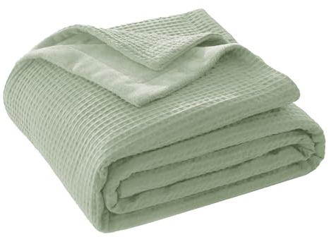 CHUFFED Baumwolldecke Kuscheldecke 220x240 cm, Beidseitig Tagesdecke Grün | Baumwolle Waffledecke & Milchsamt, Weiche Flauschige Warme Anti-Static Sofadecke Couchdecke Wohndecke Für Sofa Couch Bett