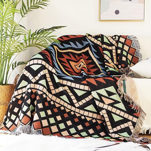 Vortexline Boho Decke Sofadecke ,tagesdecke Boho,Sofaüberwürfe Strick Kuscheldecke Bettwurf,patchworkdecke ,Decke mit Muster Für Sofa/Bett/Outdoor (E,160 * 260cm)