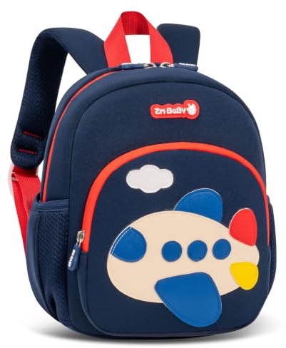PROTAURI Sac à Dos Enfant Maternelle Garçon 2-5 Ans 9L, Bleu Foncé Avion | sangle poitrine réfléchissant imperméable léger respirant ergonomique Avion 3D