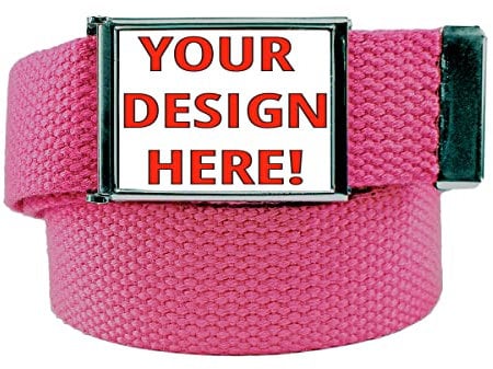 Custom Printed Men's Flip Top Bottle Opener Buckle with Any Color Canvas Web Belt - Pink -