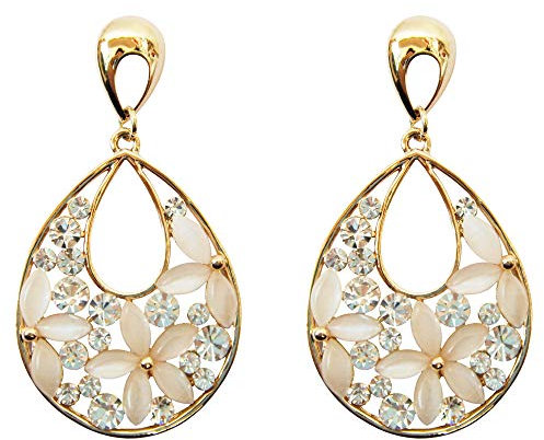 Navachi Pendientes de tuerca chapados en oro de 18 quilates con cristal de ópalo, Piedra, Ópalo