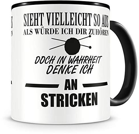 Samunshi® Stricken Tasse mit Spruch Geschenk für Mann Frau Oma oder Opa Kaffeetasse groß Lustige Tassen zum Geburtstag schwarz 300ml