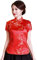 Shanghai Story Chemise chinoise Cheongsam à manches courtes pour femme, Fleur rouge, M