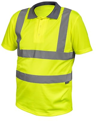 Högert Technik Warn Poloshirt mit reflektierenden Elementen, atmungsaktives 100% Polyester, gelbe Schutzkleidung, freier Schnitt, Sichtbarkeit an Körper & Schultern
