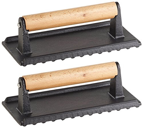Rosenstein & Söhne Grillpresse: 2er-Set BBQ-Fleischbeschwerer & Burgerpressen, emailliertes Gusseisen (Grillpresse Gusseisen, Fleischpresse, Grillplatten)