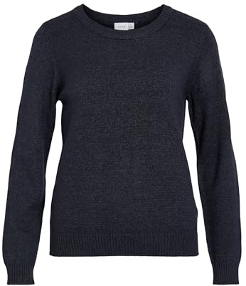 Vila NOS Women's Viril L/s O-Neck Knit Top-noos Jumper Not Applicable, Blue (Total Eclipse Detail: Melange), Medium