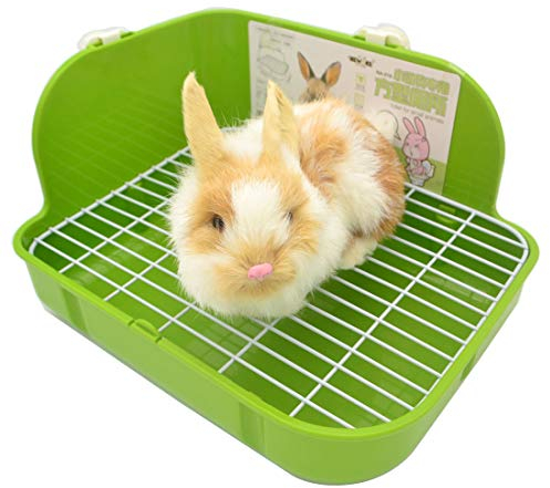 SunshineBio Kaninchenklo Toilette für Kleintiere Kaninchen Meerschweinchen Galesaur Frettchen Ecktoilette Töpfchentrainer mit Edelstahl-Panel Kleintierkäfig WC Bettkasten, grün