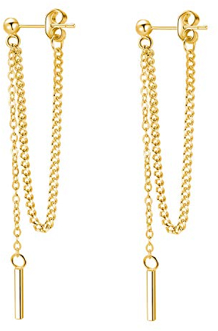 SLUYNZ 925 Sterling Silber Bar Tropfen Ohrringe Kette für Frauen Damen Tröpfchen Einfädler Ohrringe Baumeln (B-Gold Plated)