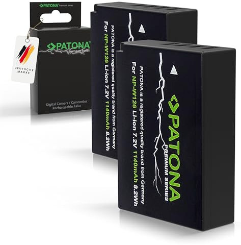 PATONA 2X Premium NP-W126 Batterie 1140mAh Compatible avec Fujifilm FinePix HS50EXR HS30EXR X100F X100V X-T1 X-T2 X-T3 X-T20 X-T30 II X-Pro1 X-Pro3 X-E1 X-E4 X-A1 X-A7 X-H1 NPW126S W126