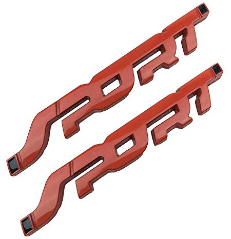 HUAYT Emblema SPORT in lega, confezione da 2 adesivi per auto 3D SPORT emblema logo bagagliaio posteriore, compatibile con Signe, Citroen, Renault, Audi, Toyota, Honda, Nissan(ROSSO)