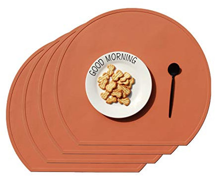 Tischset, 4 Stück Platzset Aus Silikonmatten Abwaschbare Platzdeckchen Halbkreis Form Rutschfeste Tragbar Wasserdichtes Tischset Essmatten für Tisch, Esszimmer, Küche (Karamellfarbe)