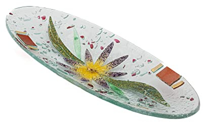 Sospiri Venezia Murano-Glas-Gegenstandsablage mit floraler Dekoration Tafelaufsatz Wohndekoration Geschenkidee handgefertigt in Italien (28 x 11 cm oval)