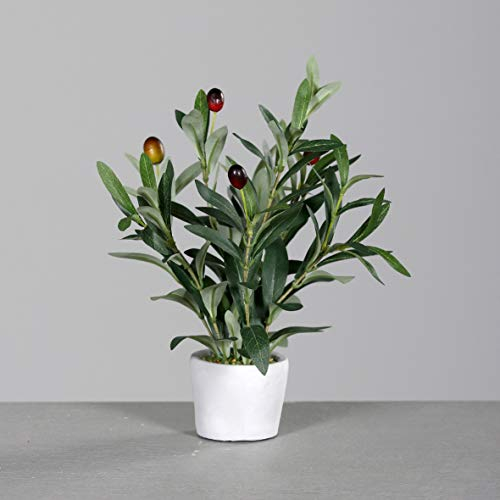 mucplants Hochwertiger künstlicher Olivenbaum Mini Höhe ca. 34cm im grauen Steintopf Olive Kunstpflanze Dekopflanze Topfpflanze