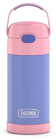Thermos FUNTAINER 12 Ounce Stainless Steel Vacuum Insulated Kids Straw Bottle, Purple/Pink
