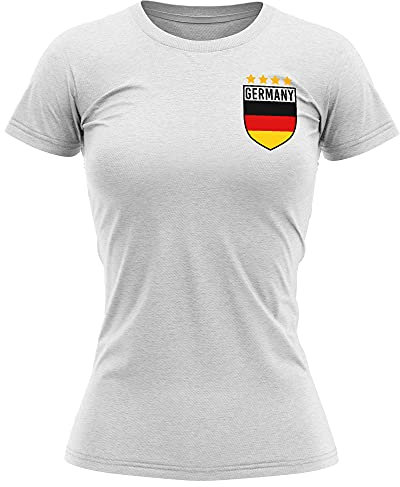 Germany Football Shirt Women - Retro Germany Flag Badge T Shirt - Football Country European Supporters 2020 Tee Her - German Tournament 2021 Footy Soccer Top, M, White