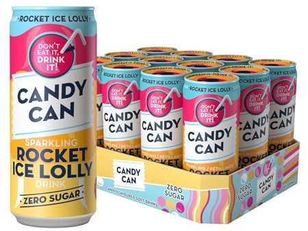 Candy Can, Rocket Ice Lolly, Fizzy Drink, Nostalgic American Soda Flavours, Sparkling Pop Cans (12 x 330ml)