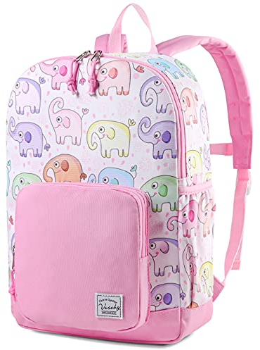 VASCHY Kinderrucksack Mädchen, Niedlich Wasserabweisend Vorschule Kinder Rucksack Kindergarten Kleinkind Schul Rucksack Jungen mit Brustgurt Rosa Elefant