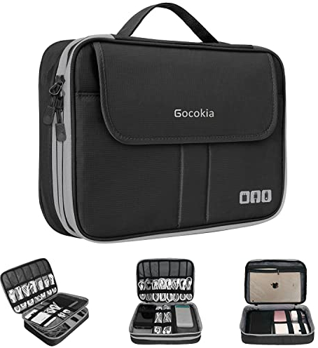 Reise-Organizer-Tasche mit 2 Fächern, großes Fassungsvermögen, 2 Vordertaschen, Reise-Gadget-Tragetasche, perfekte Größe für iPad, iPhone, Kabel, Powerbank, Tablet, 25,4 cm (10,2 Zoll), Schwarz