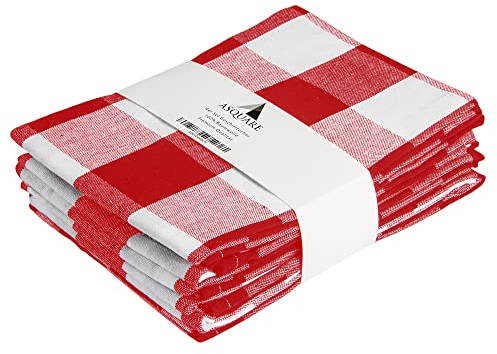 Asquare Lot de 4 torchons de cuisine en coton 50 x 70 cm – Torchons de cuisine à carreaux rouges et blancs – Torchons de cuisine à sécher – 220 g/m²
