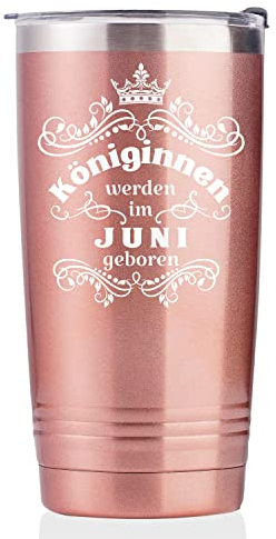 Onebttl Lustige Geburtstagsgeschenk Für Frauen, Freundin, Schwester, Mütter, Tochter, Tante - Thermobecher 590 ml, Kaffeebecher mit Deckel, Roségold, Königinnen Werden im Juni Geboren