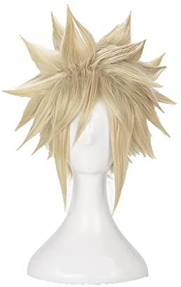 WHBHD Final Fantasy Vii 7 Cloud Strife Cosplay Wigs Short Linen Blonde Heat Resistant Synthetic Hair Wig + Wig Cap Wigonly (Color : Wigonly)