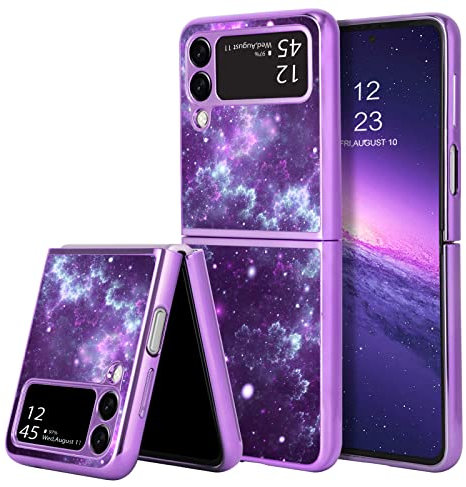 YINLAI Samsung Galaxy Z Flip 3 Case Glow in The Dark Slim Fit Shockproof Protective Hybrid Hard PC Soft TPU Bumper Phone Cover for Samsung Galaxy Z Flip 3 5G, Purple Nebula