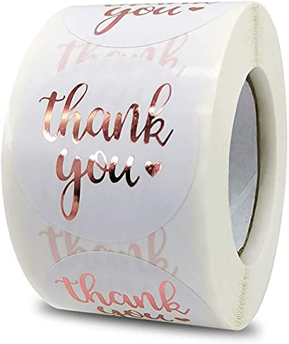 1 Roll Of 500 Rose Gold Thank You Stickers For Baking Labels, 1.5 Inch Thank You Stickers, Envelope Seals, White Stickers For Wedding, Birthday, Party Gift Bags
