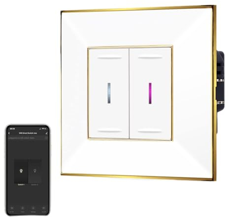JIMEIDA Smart Touch Lichtschalter Unterputz mit Weiß,Quadrat PC Rahmen,WLAN Kipplichtschalter Arbeiten mit Alexa, Google Assistant, Neutrale Leitung benötigt, 2-Fach
