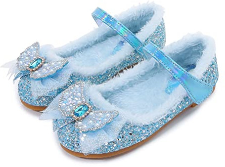 YOSICIL Scarpe Principessa Invernali Bambine e Ragazze Scarponcini Pelle Bambina Caldo Frozen Partito Paillettes da Ragazza Antiscivolo Pantofole Peluche Ragazze,Blu,EU30
