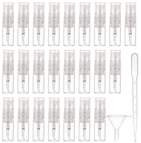 BENECREAT 40 unidades de 2 ml mini pulverizador con niebla fina, botella de muestra recargable con tapa de plástico transparente, 10 pipetas y 4 embudos para perfume, loción, viaje