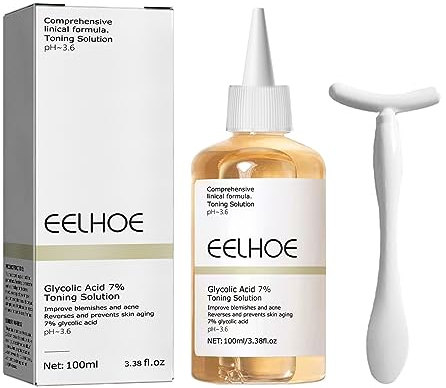 Glycolic Acid 7% Toning Solution Toner Skincare Glykolsäure Toner Glycolic Resurfacing Solution Peeling Toner Lösung für Hautunreinheiten und Akne 100 ML mit 1 Massagegerät für Gesicht