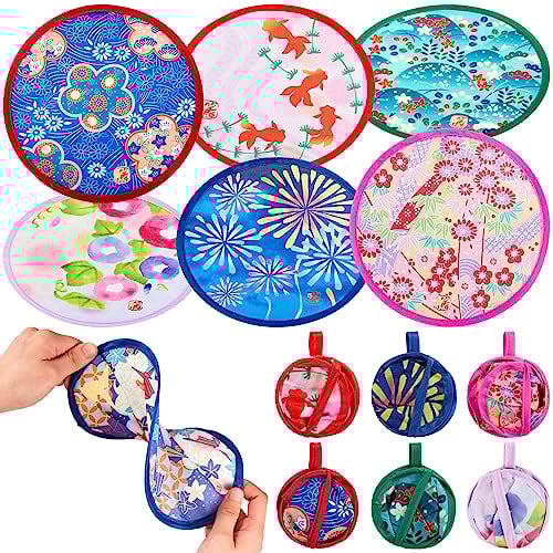 Namalu 12 Stück Faltbare Runde Hand Fächer Japanische Faltfächer für Sommer Hochzeit Party Festival Büro Damen Individuale Schöne Dekoration, Zufällige Farben