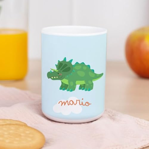 Wanapix | Kunststoffbecher mit Namen für Kinder | Unzerbrechlicher Trinkbecher Personalisierter | Schule/Kindergarten| BPA freier | 330 ml | Dino