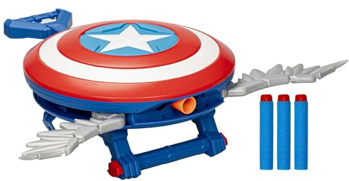 Marvel Studios Captain America Brave New World NERF Skyshot Blaster, Shield Roleplay Toy, Super Hero Toys for Kids 5 and Up
