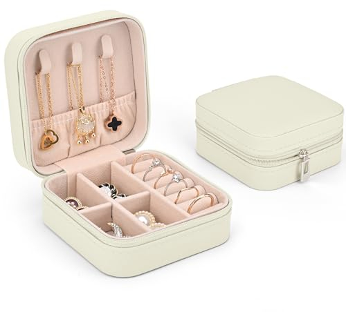 Sciphylia Schmuckkästchen für Damen Mädchen Klein PU-Leder Schmuckkasten Reise Schmuckaufbewahrung mit Samtfutter für Ringe Ohrringe Armbänder Halsketten Weihnachten Geburtstag, Weiß