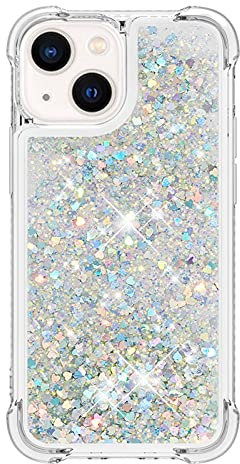 Wuhaizher iPhone 15 Case Glitter, 3D Bling Sparkle Quicksand Flowing Liquid Clear Transparent TPU Gel Silicone ShockProof Protective Phone Case for iPhone 15 Cover Girls, Silver