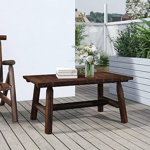 Homgoday Couchtisch 90 x 50 x 41 cm Massivholz Fichte, Gartentisch, Terrassentisch, Esstisch, Küchentisch, Tisch dunkelbraun
