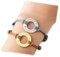 bracelet fil coton ciré médaillon rond personnalisé -gravure-pendentif or argent ou or rose- acier inoxydable -cadeau - 23 couleurs de fil au choix-rond contour