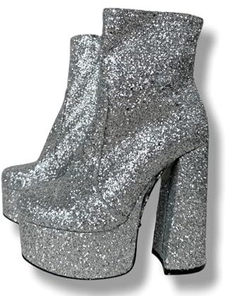 Frankie Hsu Stivaletti alla caviglia da donna sexy con plateau grosso e tacco alto, glitter argento shinny hot girl stivali corti, grandi scarpe di grandi dimensioni per donne uomini, Argento, 47 EU