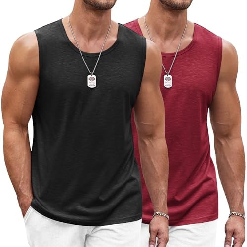 COOFANDY Herren Tank Top Ärmelloses Shirt Leicht Fitness Muskelshirt Schnelltrocknendes Gym Achselshirt Sleeveless Funktionsshirt für Männer Schwarz/Burgund (2 Stück) L