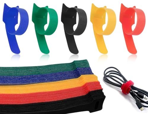 Lhbwhiz 100 Stück Kabelbinder Klett,wiederverschließbar Verstellbare Schleife Kabel Klettverschluss,Selbstklebend Hochwertigem Nylonmaterial Organizer Befestigungselement Klettband,für Home(Bunt)