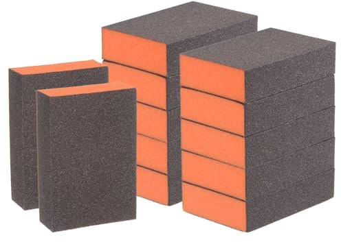 sourcing map 12pcs Sanding Sponge Blocks #80 (180-220 Grits) Wet/Dry Hand Sanding Sponges, 100x70x25mm Foam Sanding Block Pad for Polishing Kitchen Metal Wood Drywall Furniture, Brown&Orange