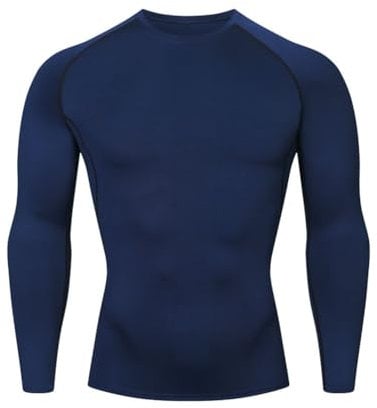 HYCOPROT Compression Shirt for Men Athletic Base Layer Top Quick Dry Long Sleeve T-Shirt for Workout Gym Running (Navy, XL)