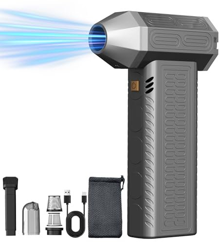PETIMETI Jet Dry Blower,Compressed Air Duster,Handheld Mini Jet Fan 130000 RPM Wind Speed,Air Duster and Vacuum 2 in 1,Electric Air Duster Blower Car Dryer for Car,Home,Office and Camping-Gray